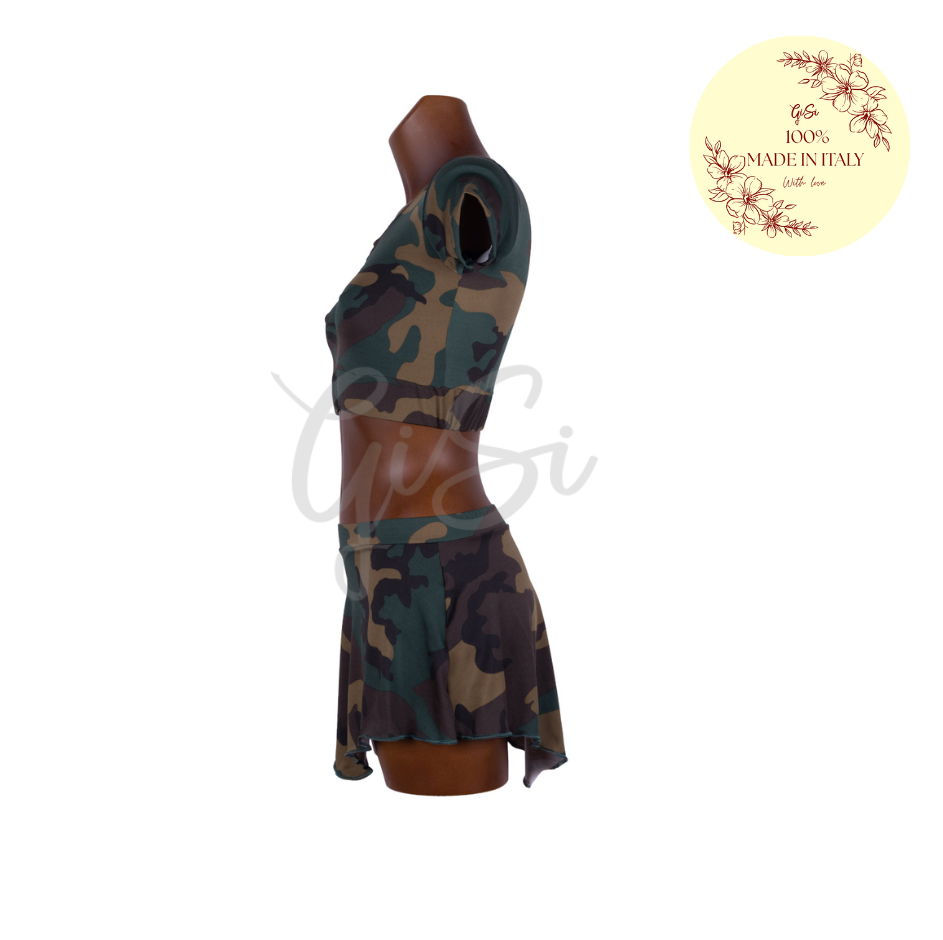 CAMOUFLAGE - coordinato in licra fantasia 100% Made In Italy