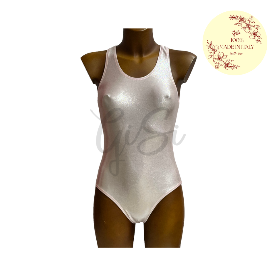 HONEY ROSA PERLATO - Body con scollo americano in Lurex 100% Made In Italy