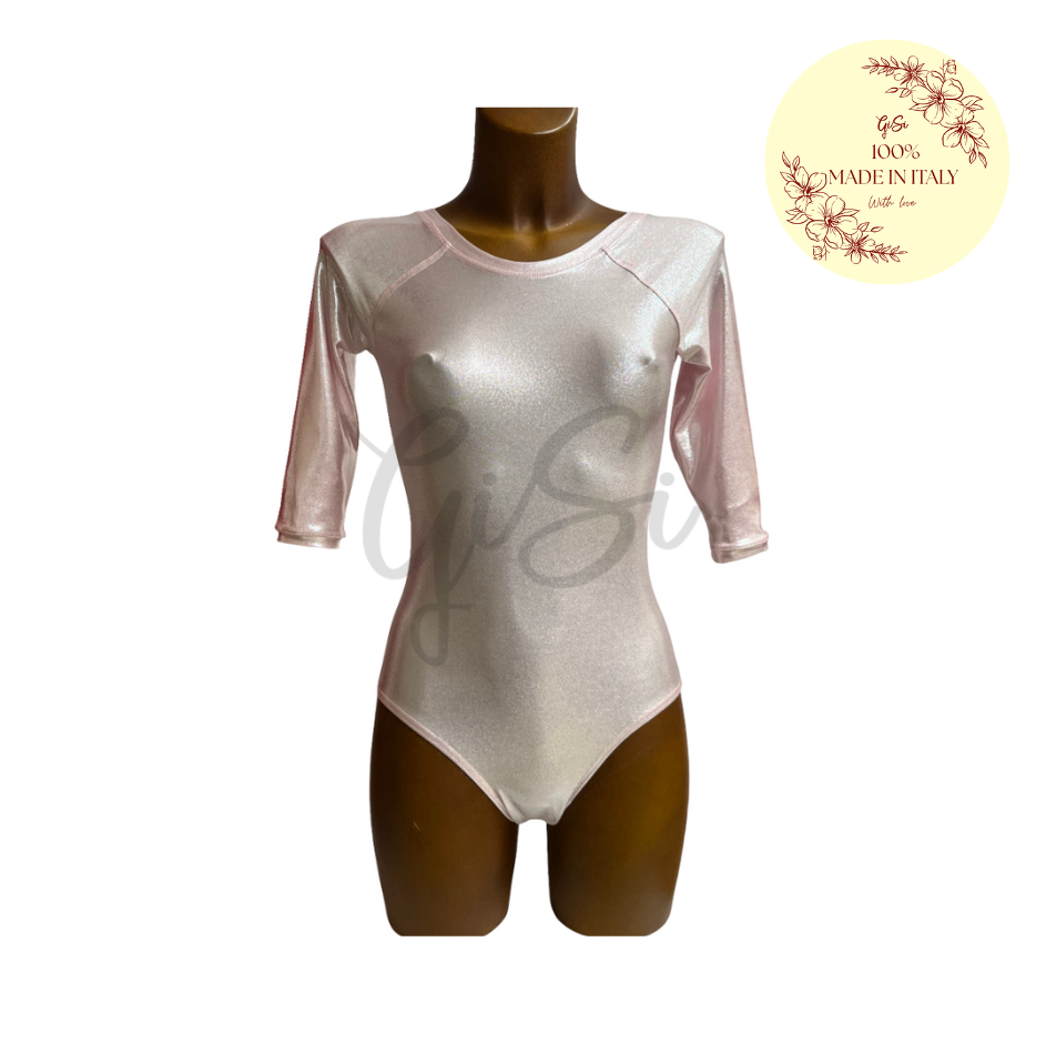 HONEY 2.0 ROSA PERLATO - Body con manica a 3/4 in Lurex 100% Made In Italy