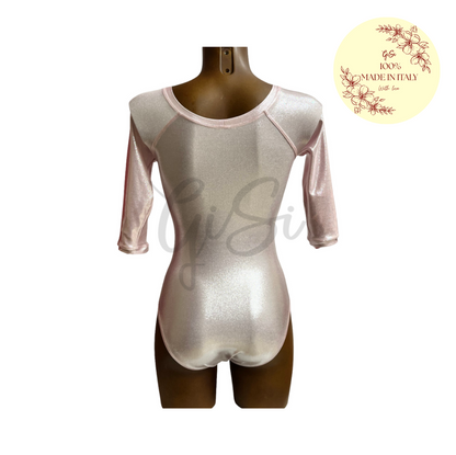 HONEY 2.0 ROSA PERLATO - Body con manica a 3/4 in Lurex 100% Made In Italy