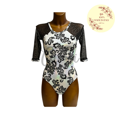 ARABESQUE - Body in Licra fantasia con inserti manica a 3/4 in Rete 100% Made In Italy