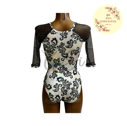 ARABESQUE - Body in Licra fantasia con inserti manica a 3/4 in Rete 100% Made In Italy