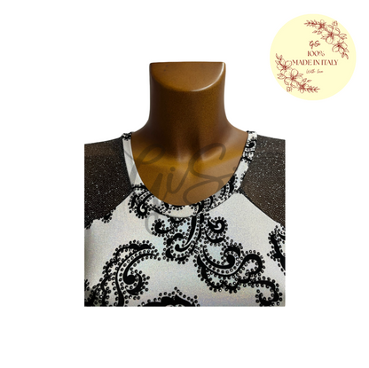 ARABESQUE - Body in Licra fantasia con inserti manica a 3/4 in Rete 100% Made In Italy