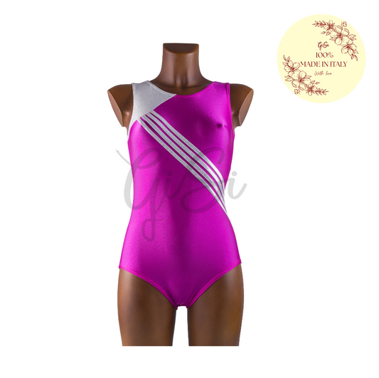 SILVER STRIPES - Body in Lycra e Lurex per Ginnastica Artistica - Taglie dalla 38 alla L - 100% Made in Italy