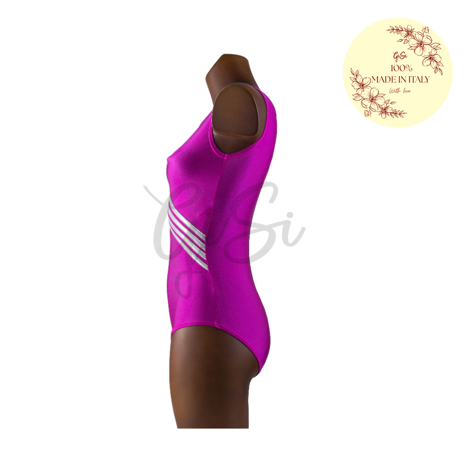 SILVER STRIPES - Body in Lycra e Lurex per Ginnastica Artistica - Taglie dalla 38 alla L - 100% Made in Italy