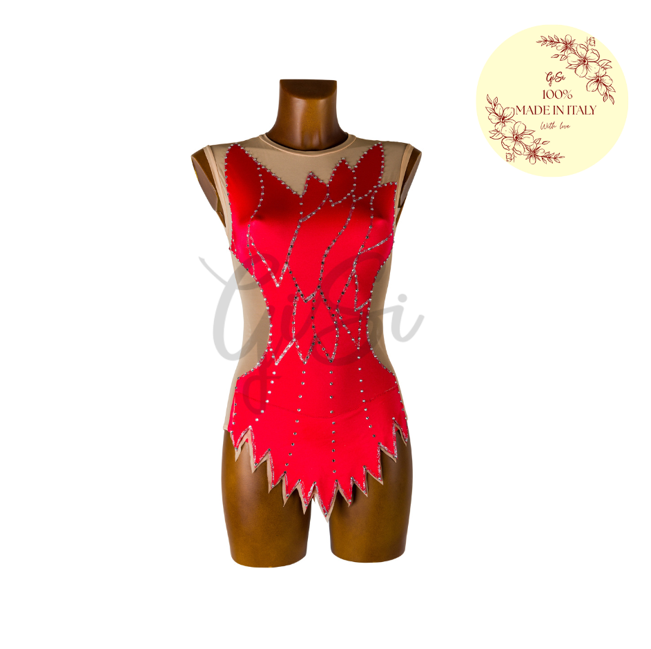 LUCIA - body con gonnellino in licra e rete 100% Made In Italy