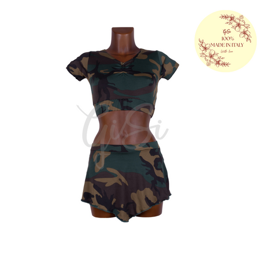 CAMOUFLAGE - coordinato in licra fantasia 100% Made In Italy