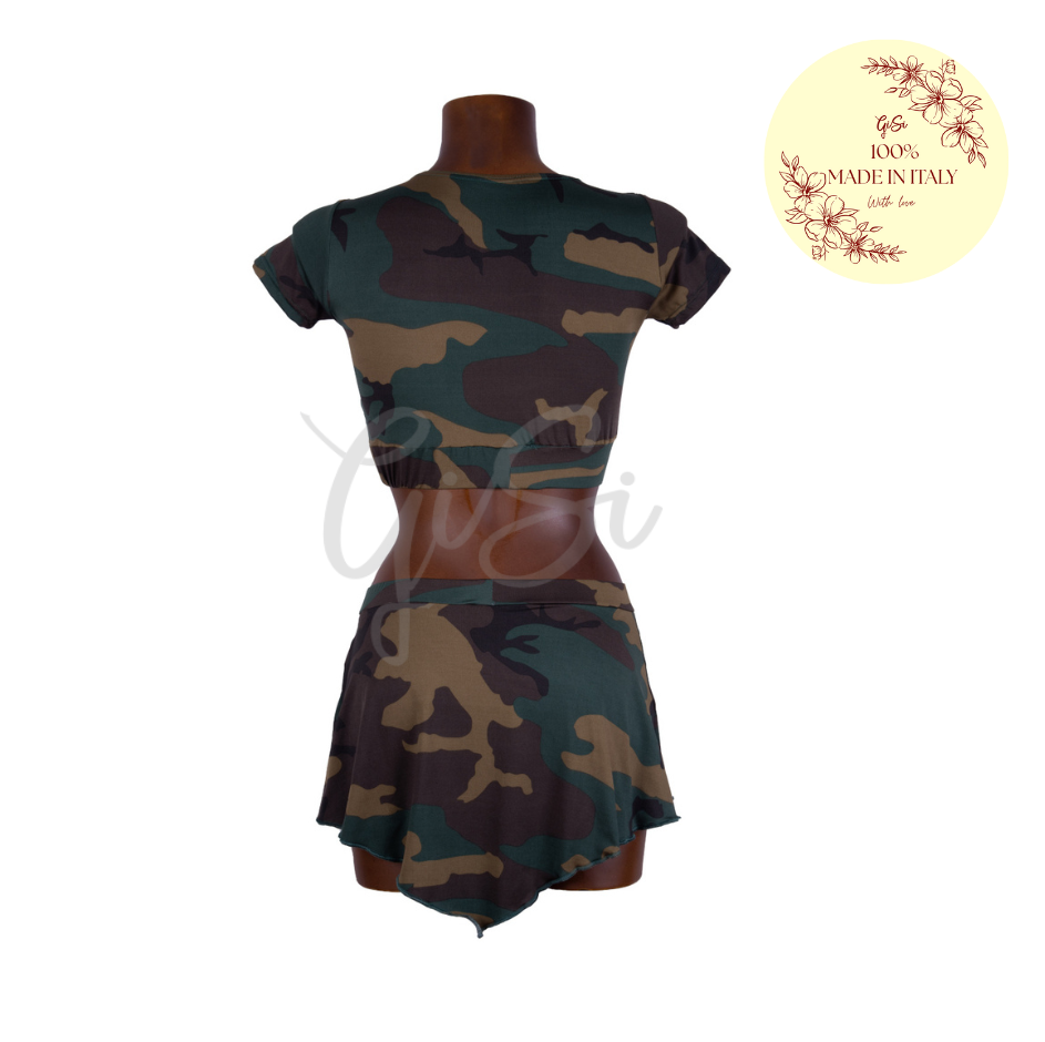 CAMOUFLAGE - coordinato in licra fantasia 100% Made In Italy
